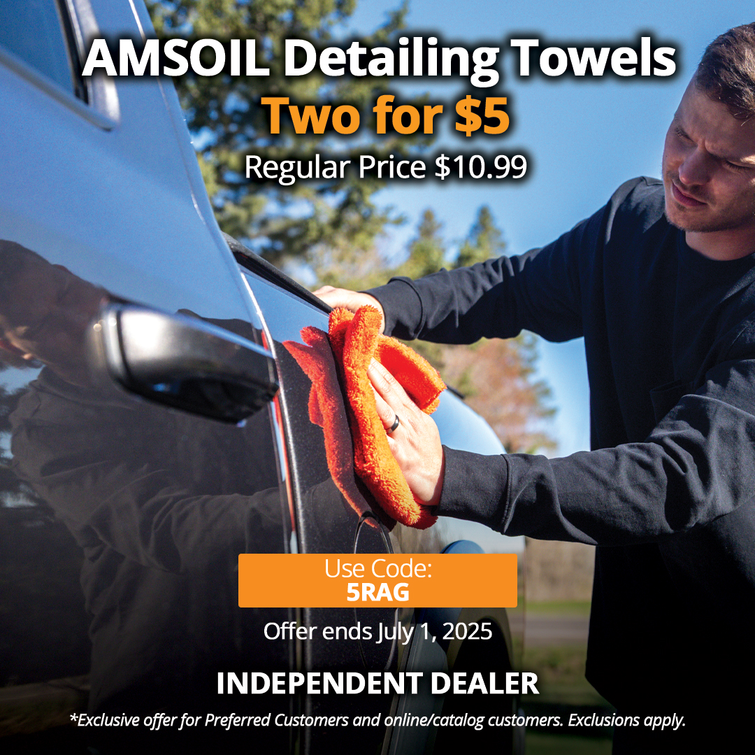 image banner of amsoil offer "Two-pack of AMSOIL Microfiber Detailing Towels (G3912) for $5"