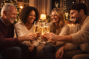 Happy New Year 2026: Embracing Fresh Starts Across Every Corner of Your Life 10 Happy New Year 2026 small group of friends or family sharing a toast at home with warm lighting and genuine smiles