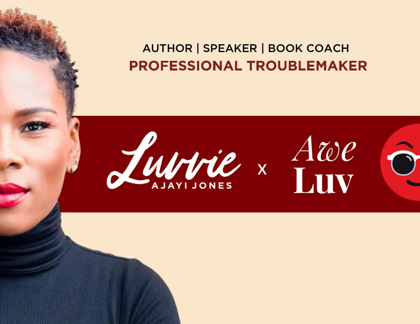 Image of Luvvie Ajayi Jones, Podcaster, Professional Troublemaker, Author of Getting Comfortable with Being Uncomfortable, TED speaker. Image from https://luvvie.org/wp-content/uploads/2024/02/Luvvie-Ajayi-Jones-SPEAKING-Kit-2024.pdf